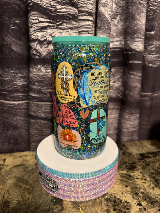 Faith and Feathers Glitter Tumbler