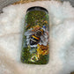 16oz Glass Can Snow Globe Tumbler - Glitter & Floral Bee Design