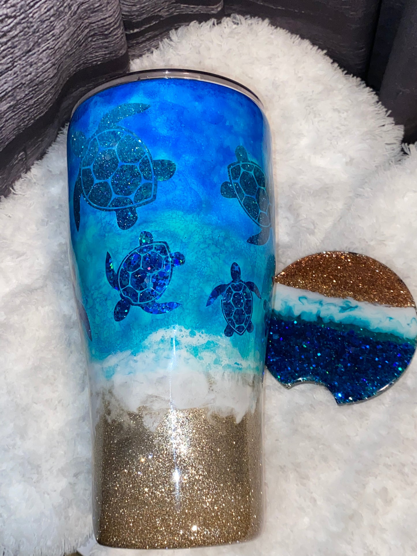 “Ocean Bliss 30oz Tumbler with Detachable Coaster Lid”